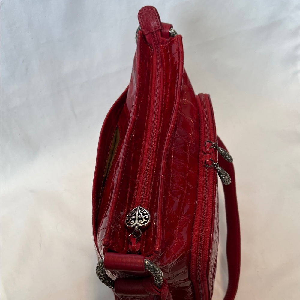 Brighton Red Sonny Croc-Embossed Patent Leather Shoulder Bag - Picture 3 of 11